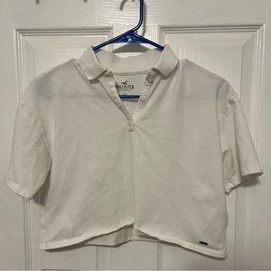 Hollister White Collar Neck T-shirt Crop Top